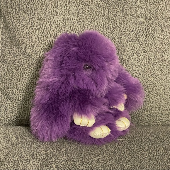 Fluffy Rabbit Pompom Keychain (Dark Purple) - Picture 3 of 8